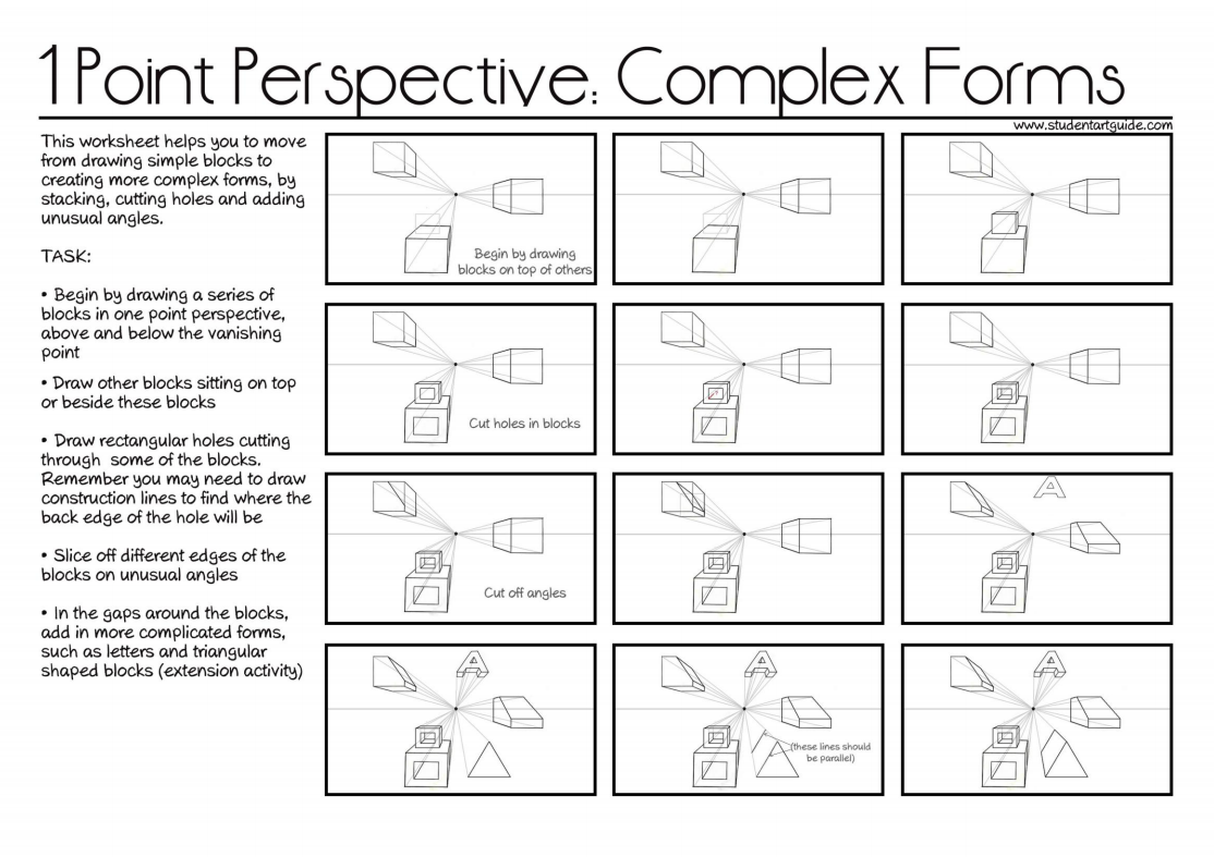 Exercise 11: Stacking, Holes & Angles - Dan Dressler Regarding One Point Perspective Worksheet